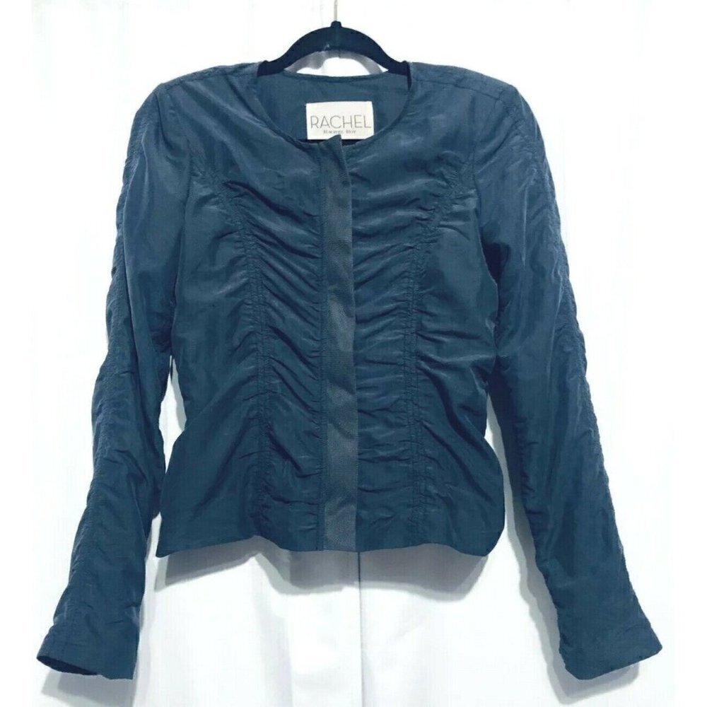 Rachel Rachel Roy Ruched Blue Jacket Floral Lining Size 2 Womens